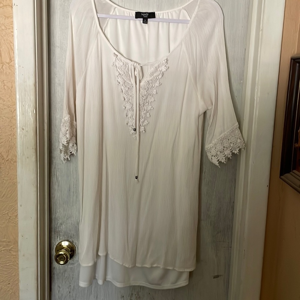 Naif Women's White Soft Dress Lined with Lace